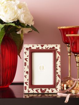 Pure Home + Living - Deep Red & Ivory Printed Faux Leather Photo Frame