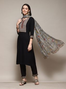 Biba - Doby Charcoal Printed Kurta (Set of 3)
