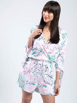Sera - Rayon Lycra Printed Women Off White Playsuit