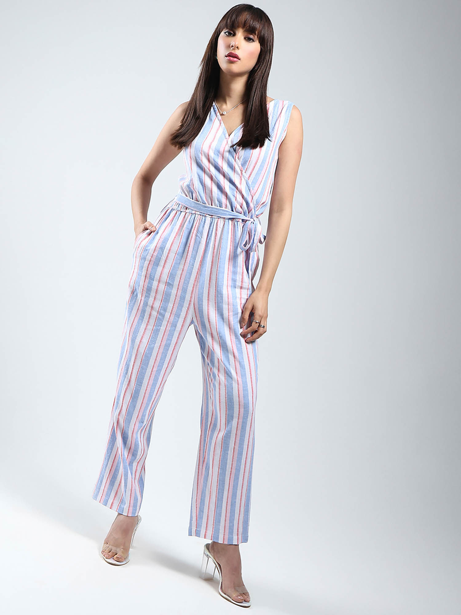 sera Linen Stripe White Jumpsuit with Belt-picture-33