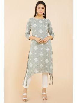 Soch - Women Grey Rayon Floral Kurta