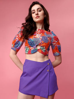 GARDEN PARTY - Solid Purple Cotton Skort