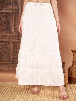 CHARMGAL - White Cotton Tiered Maxi Skirt for Women