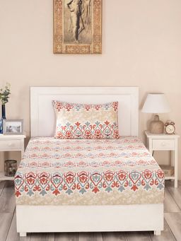 Maspar - Nouveau Tradition Kaleen Global 300 TC Cotton Red Print Single Bedsheet ,1 Pillow Cover