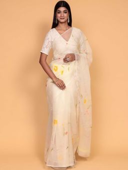 Zari Jaipur - Yellow Color Organza Fabric Saree with Unstitched Blouse