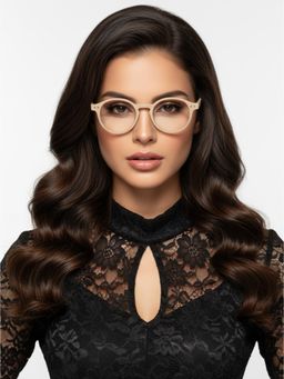 HASHTAG EYEWEAR - Unisex Blushield Beige Full Rim Round Computer Glasses (48)
