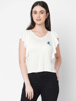 MISH - White Embellished With Frill Detail T-Shirt