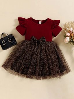 Hopscotch - Girls Multi-Color Cheetah Print Fit and Flare Dress with Bow Applique