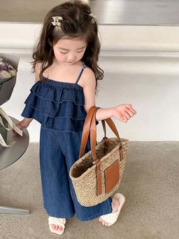Hopscotch - Girls Navy Solid Top and Pants (Set of 2)