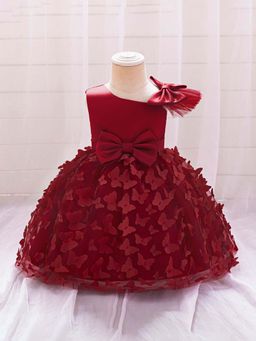 Hopscotch - Girls Maroon Bow Applique Sleeveless Party Dress