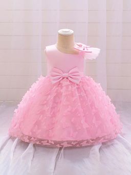 Hopscotch - Girls Pink Bow Applique Sleeveless Party Dress