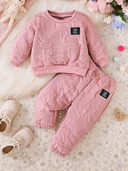 Hopscotch - Girls Pink Textured Sweatshirt and Pant (Set of 2)