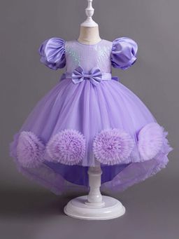 Hopscotch - Girls Purple Sequin Embellished Party Dress with Bow