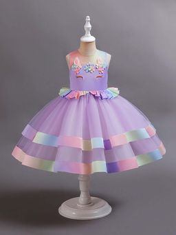 Hopscotch - Girls Purple Floral Applique Sleeveless Party Dress