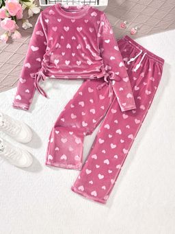 Hopscotch - Girls Pink Heart Print T-Shirt and Pant (Set of 2)