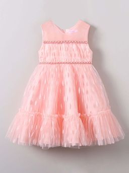 Hopscotch - Girls Pink Beads Embellished Sleeveless Party Dress