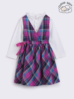 Hopscotch - Pure Cotton Checkered Dress and T-shirt (Set of 2)