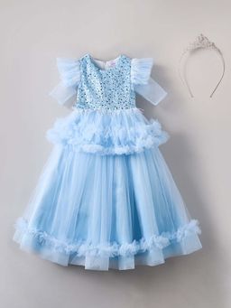 Hopscotch - Sequin Embellished Gown with Crown Headband (Set of 2)