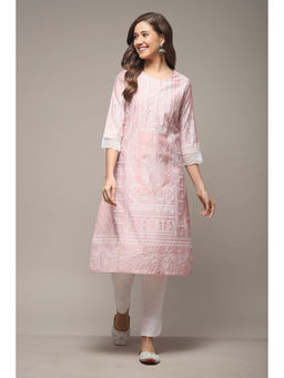 Biba - Womens Pink Printed Poly Viscose Straight Kurta