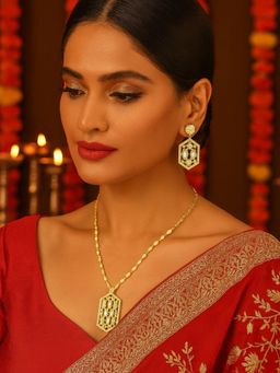 Digital Dress Room - Gold Plated Pearl Short Jewellery Set Hexagon Shape with Ad Design