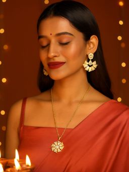 Digital Dress Room - Gold Plated Pearl Short Jewellery Set Geometric Shape with Ad Design