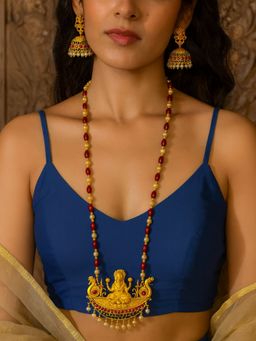 Digital Dress Room - Gold Plated Long Laxmi Design and Pearl Mala Jewellery Set