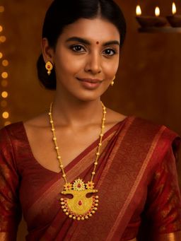 Digital Dress Room - Gold Plated Long Flower Design and Pearl Mala Jewellery Set