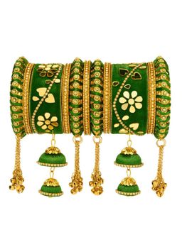 I Jewels - Gold Plated Velvet Matching Kundan Work and Latkan Detailing Bangle Set