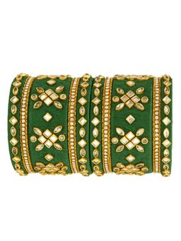 I Jewels - Gold Plated Traditional Green Silk Thread Kundan Studded Bangle Set