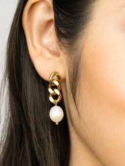 Avyana - Cuban Chain Earrings With Pearls