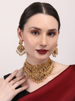 STILEADDA - Matte Finish Red Lakshmi Jewellery Set