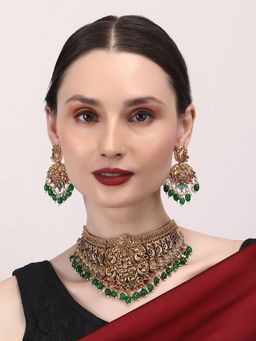 STILEADDA - Matte Finish Green Lakshmi Jewellery Set