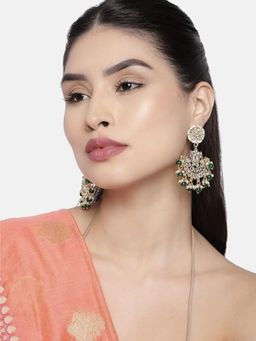 I Jewels - Gold Plated Matt Finish Chandbali Kundan and Pearl Green Earrings