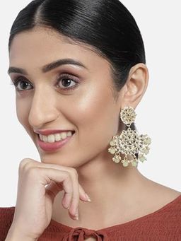 I Jewels - Gold Plated Matt Finish Chandbali Kundan and Pearl Green Earrings