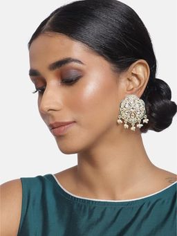 I Jewels - Gold Plated Green Meenakari Kundan Pearl Stud Green Earrings
