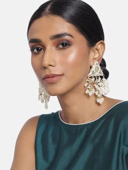 I Jewels - Gold Plated Blue Meenakari Kundan Pearl Dangle White Earrings