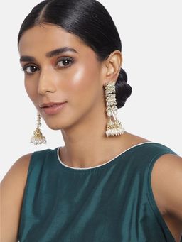 I Jewels - Gold Plated Kundan Pearl Dangle White Earrings