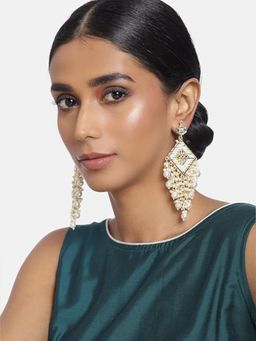 I Jewels - Traditional Gold Plated Kundan Pearl White Earrings