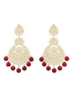 I Jewels - Gold Plated Chandbali Glided with Kundan's and Pearls Maroon Earrings