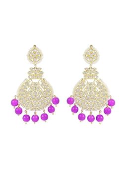 I Jewels - Gold Plated Chandbali Glided with Kundan's and Pearls Purple Earrings