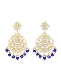 I Jewels - Gold Plated Chandbali Glided with Kundan's and Pearls Blue Earrings