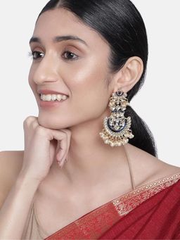 I Jewels - Gold Plated Meenakari Glided with Kundan's and Pearls Blue Earrings