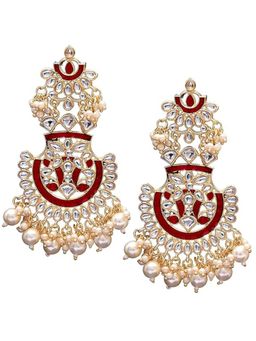 I Jewels - Gold Plated Meenakari Glided with Kundan's and Pearls Maroon Earrings