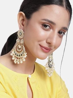 I Jewels - Gold Plated Green Meenakari with Kundan's and Pearls Green Earrings