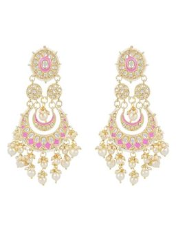 I Jewels - Gold Plated Pink Meenakari with Kundan's and Pearls Pink Earrings