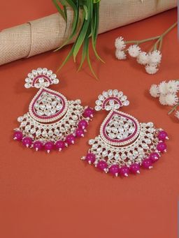 I Jewels - Gold Plated Kundan Adorned with Pearls Pink Earrings