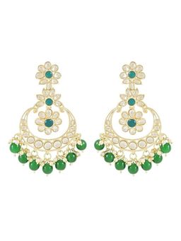 I Jewels - Gold Plated Kundan Adorned with Pearls Green Earrings