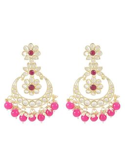 I Jewels - Gold Plated Kundan Adorned with Pearls Pink Earrings