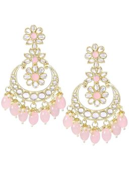 I Jewels - Gold Plated Kundan Adorned with Pearls and Girls Pink Earrings