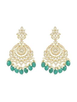 I Jewels - Gold Plated Traditional Handcrafted Pearl Kundan Beaded Green Earrings